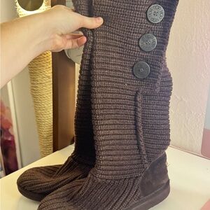 UGG Chocolate Knit Boots with Button Accents